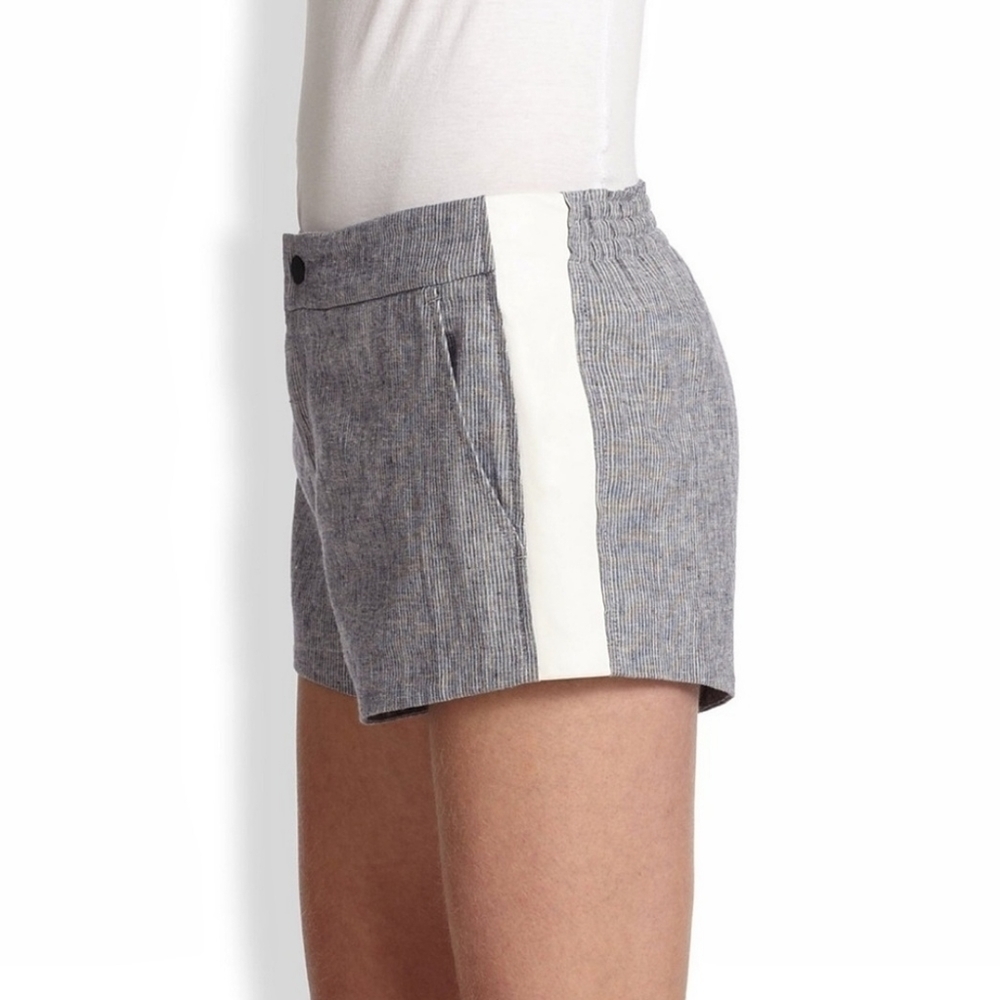 Rag & Bone | Linen Pinstripe Shorts with Leather
